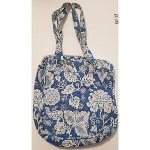 Vera Bradley Handbag Blue & White Floral Satchel Double Handle Quilted